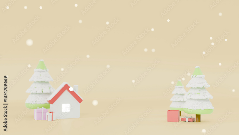 Snow falling on trees and houses Snow falling on trees and houses