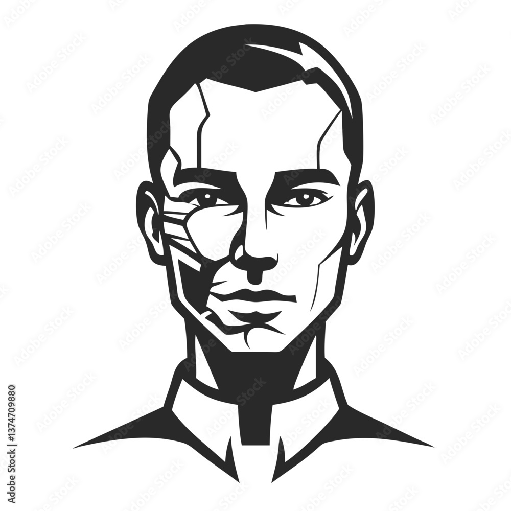 Tech-Enhanced Human: A striking artistic rendering depicts a human-like figure augmented with advanced technological components, conveying a futuristic vision of human potential.
