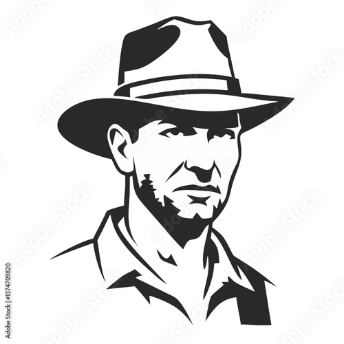Adventurer's Portrait: A captivating portrait of a determined adventurer, portrayed with detailed linework, wearing a classic fedora. and capturing the essence of courage and exploration.