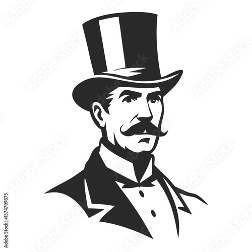 Elegance in Monochromatic: A distinguished gentleman, attired in a top hat and suit, emanates timeless sophistication against a neutral backdrop, showcasing classical portraiture.