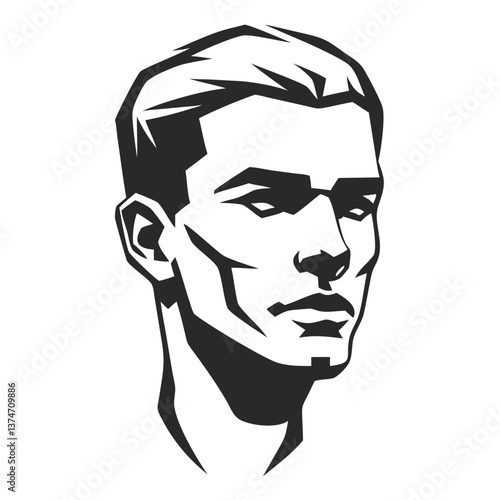 A Portrait of Strength: A stoic and determined man gazes towards the future, captured in a stark, monochromatic linework portrait, revealing sharp features and resolute gaze.