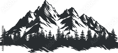 Silhouette of a mountainous landscape with trees, capturing the essence of wilderness and adventure.