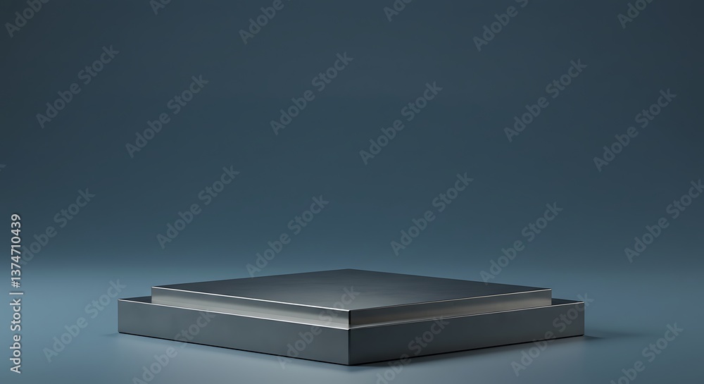 Elegant Square Metal Display Stand Podium in Blue Grey Setting