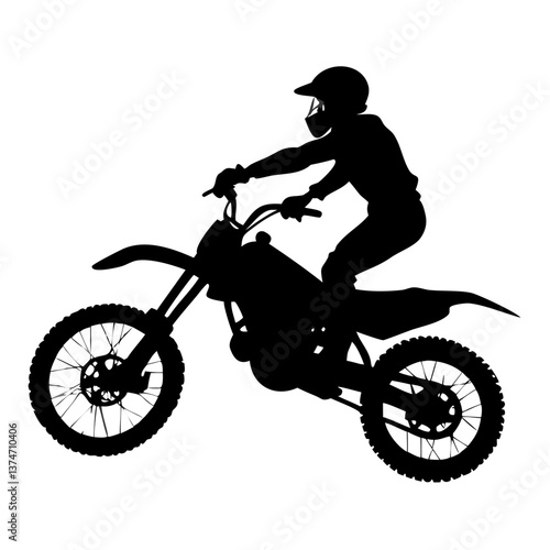 Motocross Silhouette in Action: Capturing the thrill of motocross, a silhouette of a rider on a dirt bike is poised in mid-air, showcasing dynamic action, speed, and adventure.