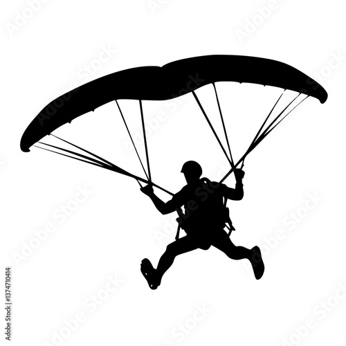 Soaring Silhouette: A determined figure leaps boldly into the open sky, silhouetted against a clear backdrop, their parachute poised for an exhilarating aerial adventure.