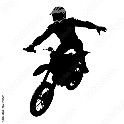 Motorcycle Stunt: A motorcycle rider soars through the air, performing a daring stunt with his bike silhouetted against the backdrop, showcasing speed, skill, and the thrill of motocross.
