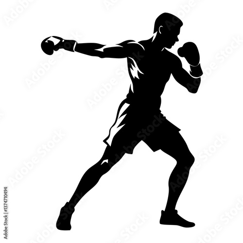 Silhouette of a Boxing: Capturing the essence of the sport, this image depicts a striking boxer, poised in a dynamic pose with shadow and light accentuating his power and form.