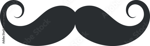 Black curled mustache icon symbolizing vintage style and masculine grooming, popular in hipster culture.