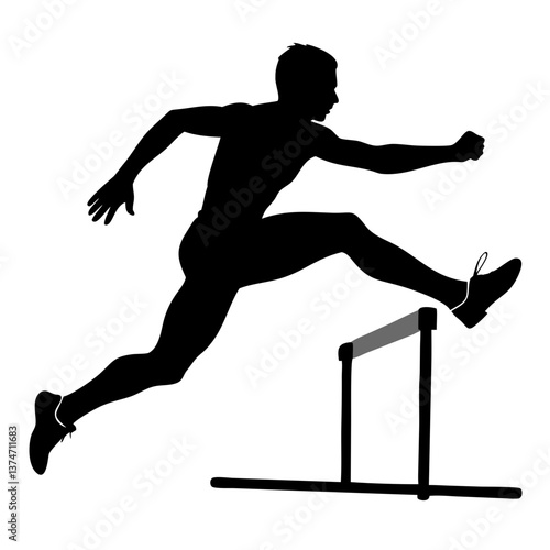 Dynamic Hurdler Silhouette: A dynamic silhouette of an athlete in mid-air as they leap gracefully over a hurdle, showcasing power, speed, and precision in their pursuit.