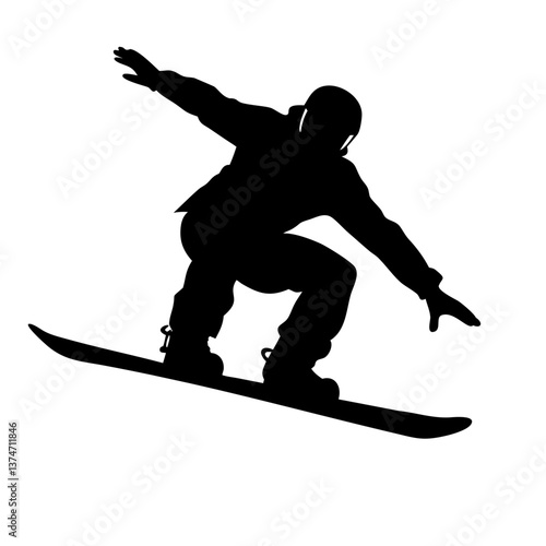 Snowboarding Silhouette: A dynamic silhouette of a snowboarder mid-air, capturing the thrill and energy of the sport. The simple design and striking form convey a sense of movement and freedom.