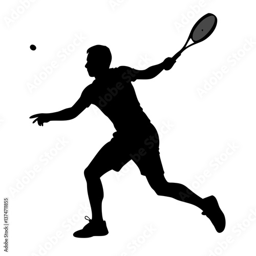 Tennis Player Silhouette: A powerful silhouette of a tennis player in mid-swing, showcasing the athleticism and grace of the sport. The silhouette is set against a white background.