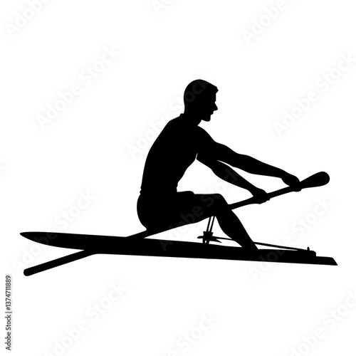 Silhouette Rowing Athlete: A powerful silhouette of a male rower in motion, illustrating the strength and grace of the sport, with the dynamic shape of the boat adding a sense of energy.