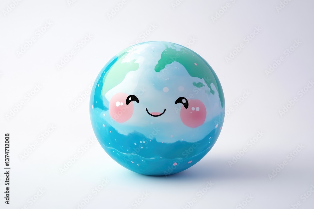 A cute cartoon Earth globe with a smiling face, representing environmental awareness and global unity. A cute cartoon Earth globe with a smiling face, representing environmental awareness and global unity.