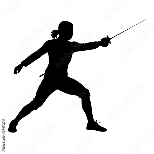 Silhouette of Fencer in Action: A dynamic silhouette of a skilled fencer in mid-action, poised with a rapier, capturing the essence of sport, competition, and precision.