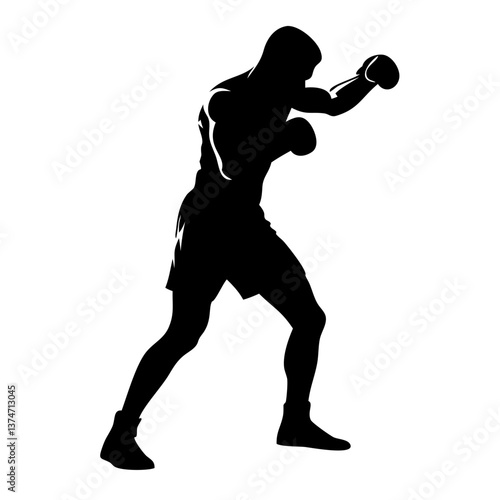 Shadow Boxing Silhouette: A powerful silhouette of a determined boxer, caught mid-punch, radiating strength and focus. Evoking a sense of resilience, discipline, and the relentless pursuit of victory.
