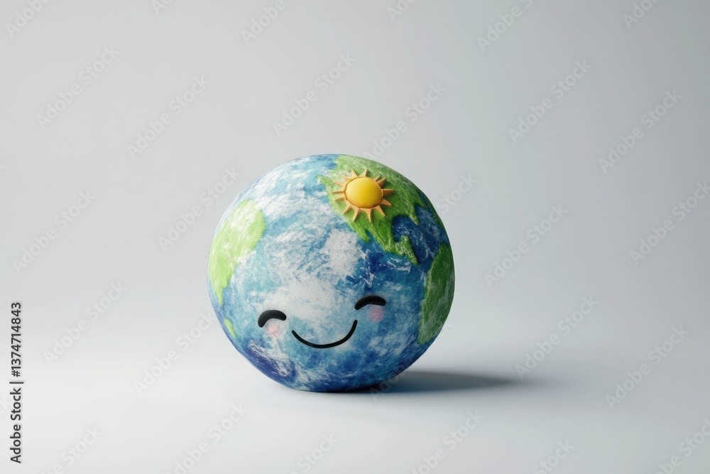 custom made wallpaper toronto digitalA happy Earth globe with a smiling face and sun, symbolizing environmental care and sustainability.