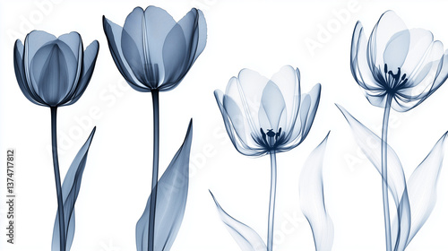 X-ray navy tulips pack on white background