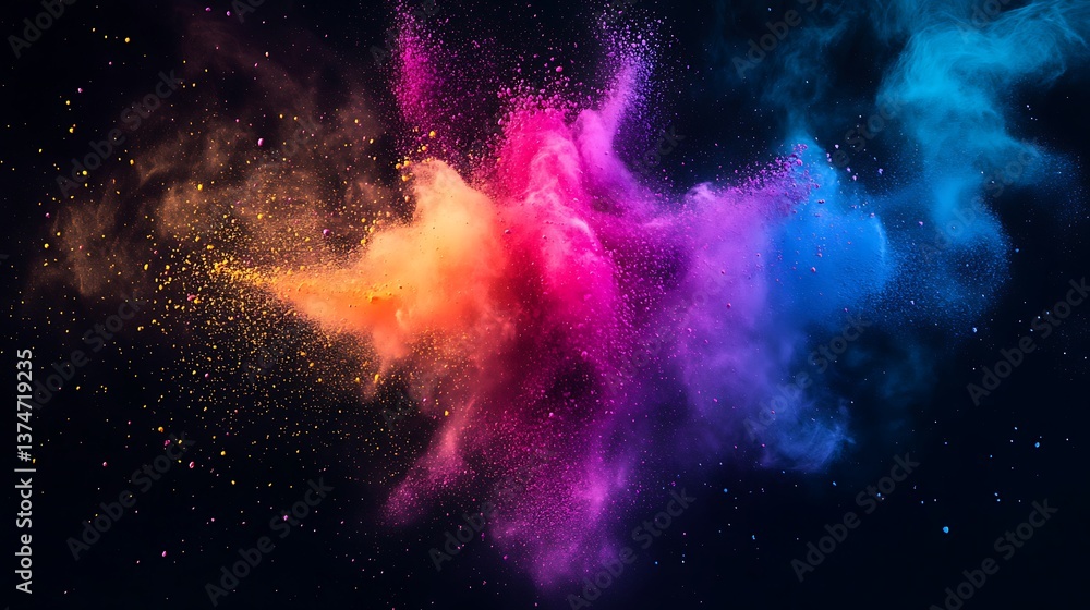 Fototapeta premium Stunning multicolored powder burst in dark setting image