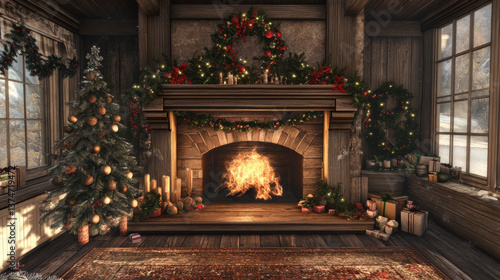 Wallpaper Mural Modern fireplace decor with seasonal accents, soft textures, and a cozy ambiance. Ideal for a stylish holiday home. Torontodigital.ca