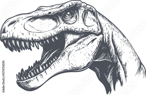 Tyrannosaurus rex head illustration in black