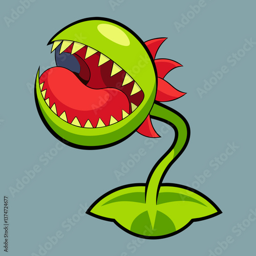 vector hand drawn venus flytrap cartoon illustration