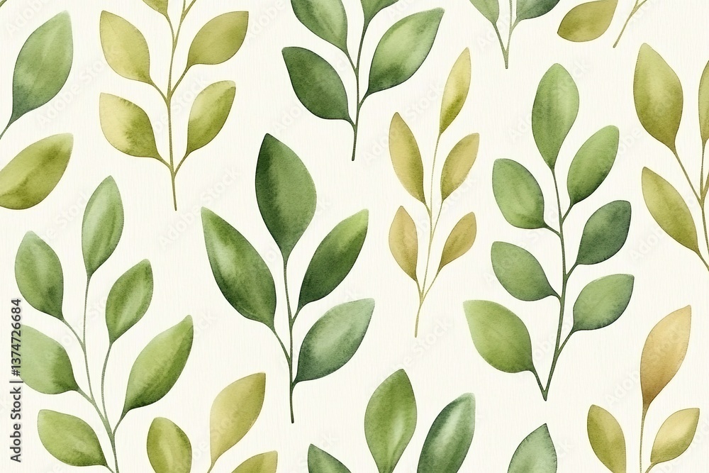 Watercolor botanical pattern featuring sage green and gold leaves Watercolor botanical pattern featuring sage green and gold leaves