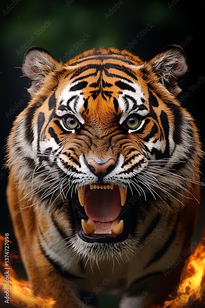 Fototapeta premium Tiger Roaring, Fierce Portrait