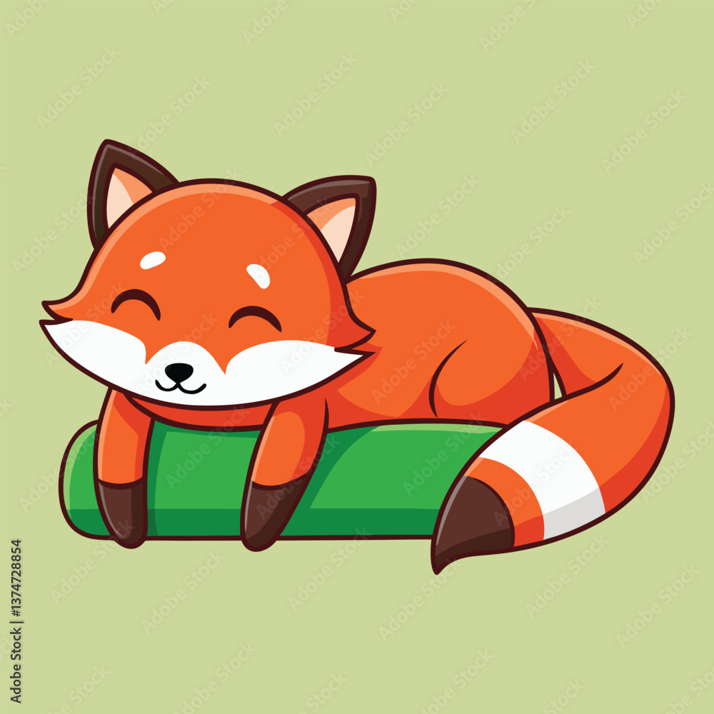 Obraz premium Cute Baby Fox Sleeping on a Bamboo Cartoon Art Illustration Vector Design