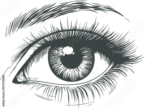 Detailed black and white hand-drawn eye