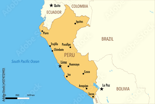 Vector Map of Peru with Major Cities and Political Borders – Editable Infographic