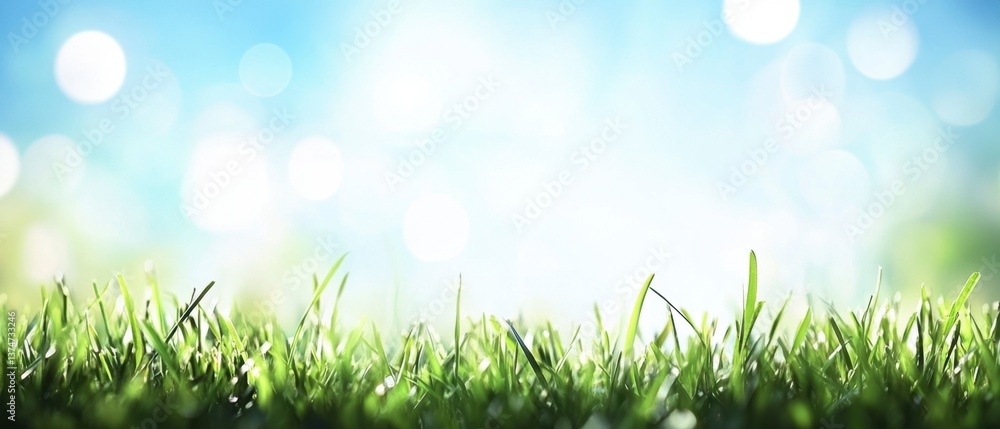 Obraz premium Close-up Green Grass with Bokeh Background for Spring or Summer