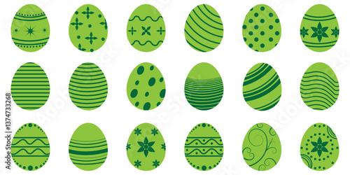 Set of colorful ester eggs. Set of decorated ester eggs vector. Ester eggs icon set in multi color. Spring ester multi color egg elements. Eggshell. Egg icon set. Vector Formats.