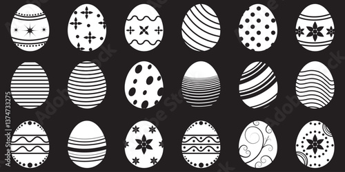 Set of colorful ester eggs. Set of decorated ester eggs vector. Ester eggs icon set in multi color. Spring ester multi color egg elements. Eggshell. Egg icon set. Vector Formats.