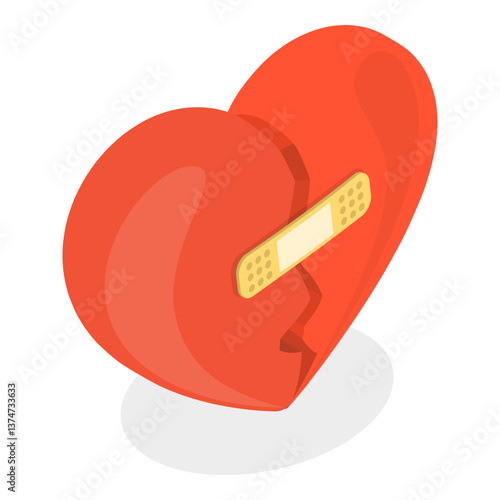 3D Isometric Flat Vector Set of Broken Hearts, Three-dimensional shattered love symbols. Item 3