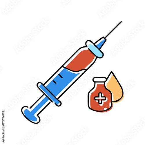 Syringe with Vaccine Fluid and Vial on White Background  