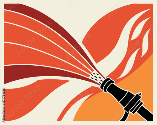 Firefighter hose nozzle spraying a powerful stream of water to extinguish flames.