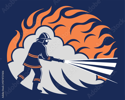 Brave firefighter battling flames and smoke with a powerful water hose in action.
