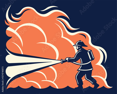 Brave firefighter battling flames and smoke with a powerful water hose in action.