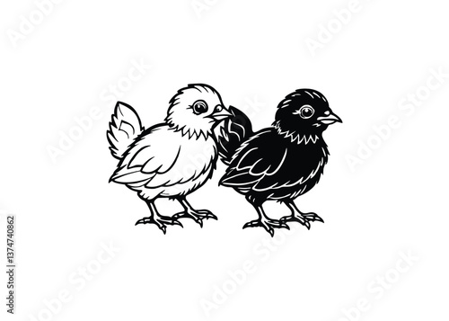 Silhouette of baby birds isolated on a white background