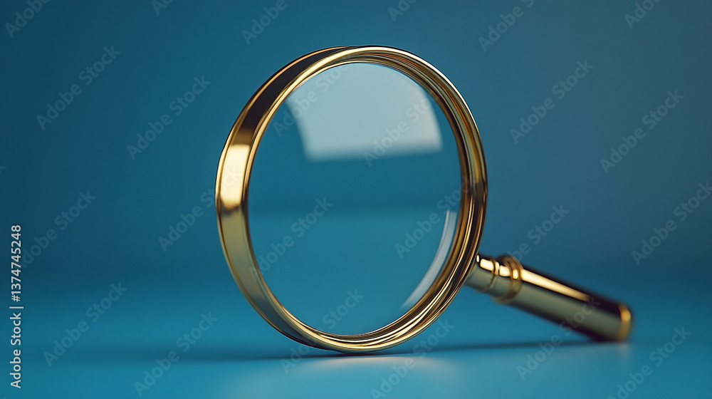 Magnifying glass isolated on a 3D background symbolizing research, focus, and investigation. Represents magnification, inspection, and the process of examining details in business or scientific contex