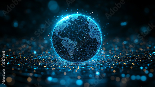 digital globe with interconnected lines, symbolizing global communication and technology, in a modern, visually appealing design with an isolated background