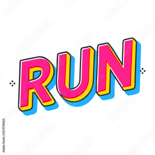 Retro groovy RUN text icon with vibrant colors, perfect for creative design projects and vintage style graphics