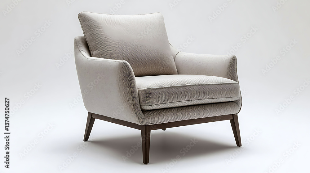 A white chair with a brown frame A white chair with a brown frame