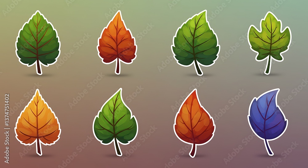 Obraz premium Assorted Leaf Stickers in Various Colors Graphic Art Illustration Set