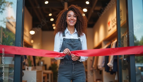 Grand opening celebration at boutique store with ribbon cutting ceremony