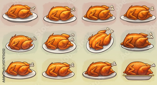 Roasted Turkey on Plates Ready for Thanksgiving or Christmas Dinner