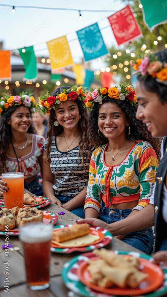 Vibrant Cinco de Mayo celebration with diverse Gen Z in festive fusion fashion, isolated on transparent background, ideal for cultural marketing and social media keywords: Cinco de Mayo,