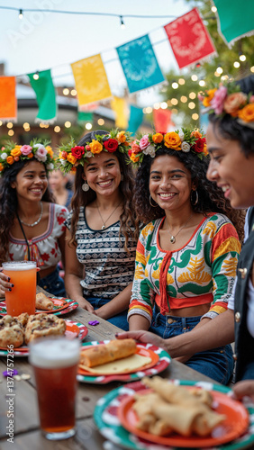Obraz na płótnie Vibrant Cinco de Mayo celebration with diverse Gen Z in festive fusion fashion, isolated on transparent background, ideal for cultural marketing and social media keywords: Cinco de Mayo, w salonie