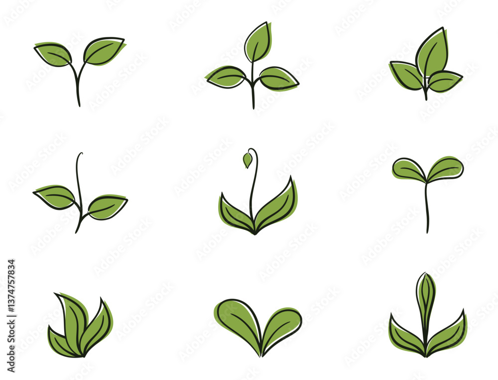 Spring plant illustration set. Growing and nature design elements. Isolated vector images Spring plant illustration set. Growing and nature design elements. Isolated vector images