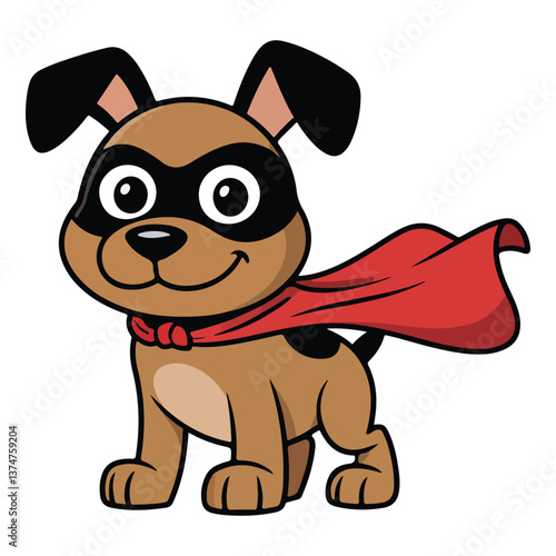 Superhero Cartoon Dog Character, Cute Dog with Mask and Cape, Kids Illustration